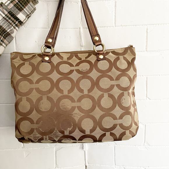 COACH Poppy Tote Shoulder Bag Signature CC Jacquard Purple Zipper - Picture 6 of 9